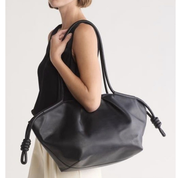 BCBGMaxazriz, New, Black Corded Flare Large Tote Vegan Leather Shoulder Bag - Picture 1 of 12